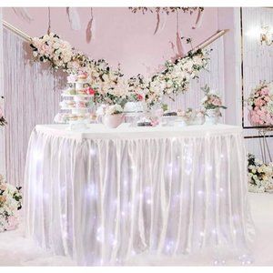 White Tulle Table Skirt Ruffle Ta with LED String Lights Wedding Decor